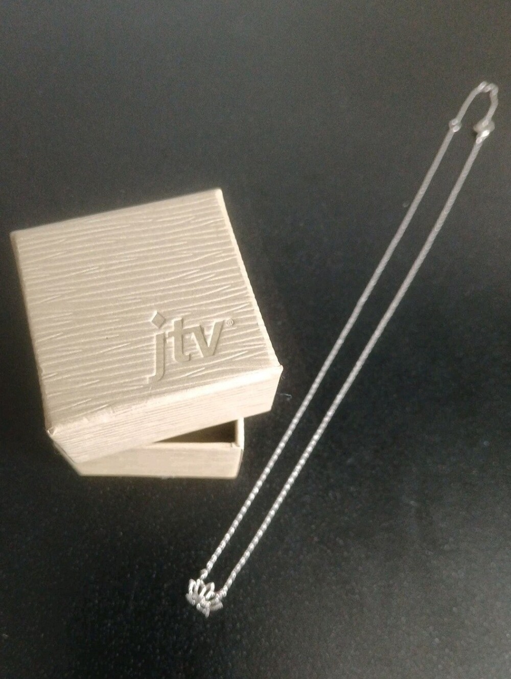 JTV Lotus Blossom Charm Necklace Silver Tone Adjustable 15.5", 16.75", 18" Chain